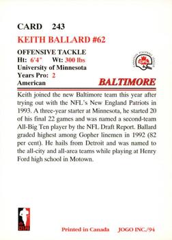 1994 JOGO #243 Keith Ballard Back