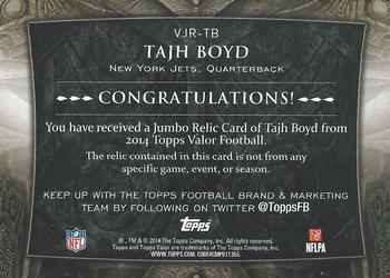 2014 Topps Valor - Jumbo Relics #VJR-TB Tajh Boyd Back