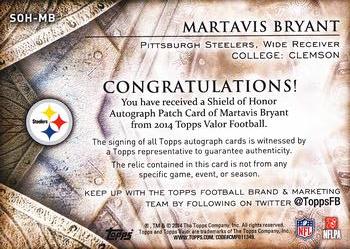 2014 Topps Valor - Shield of Honor Patch Autographs #SOH-MB Martavis Bryant Back