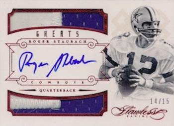 2014 Panini Flawless - Greats Dual Patch Autographs Ruby #51 Roger Staubach Front