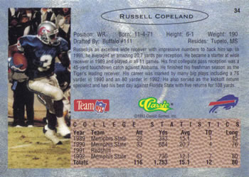 1993 Classic #34 Russell Copeland  Back