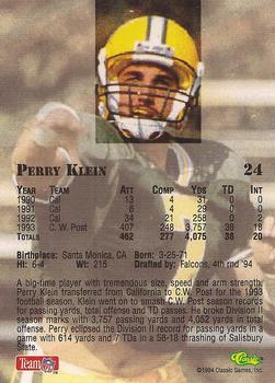 1994 Classic NFL Draft #24 Perry Klein  Back