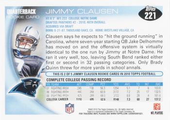 2010 Topps #221 Jimmy Clausen  Back