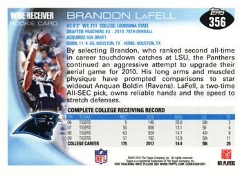 2010 Topps #356 Brandon LaFell Back
