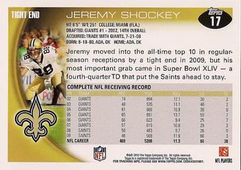 2010 Topps #17 Jeremy Shockey  Back