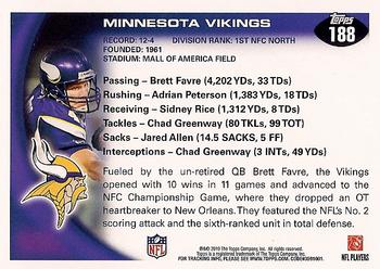 2010 Topps #188 Minnesota Vikings Back