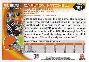 2010 Topps #192 Carlton Mitchell  Back