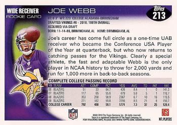 2010 Topps #213 Joe Webb  Back