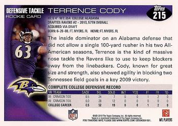 2010 Topps #215 Terrence Cody  Back