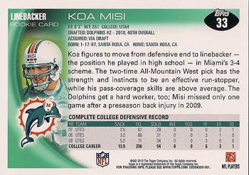 2010 Topps #33 Koa Misi  Back