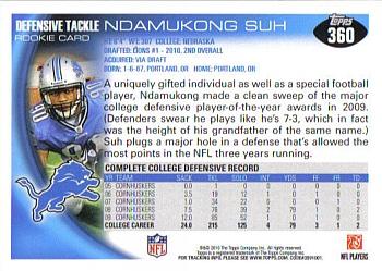 2010 Topps #360 Ndamukong Suh Back