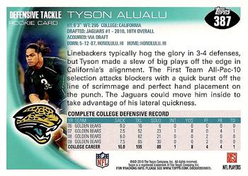 2010 Topps #387 Tyson Alualu Back