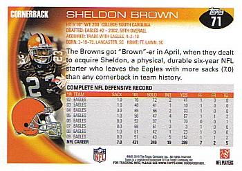 2010 Topps #71 Sheldon Brown  Back