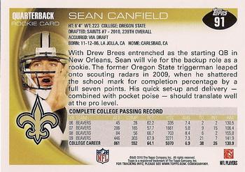 2010 Topps #91 Sean Canfield  Back