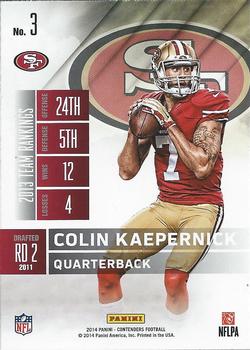 2014 Panini Contenders #3 Colin Kaepernick Back