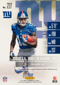 2014 Panini Contenders #227 Odell Beckham Jr. Back