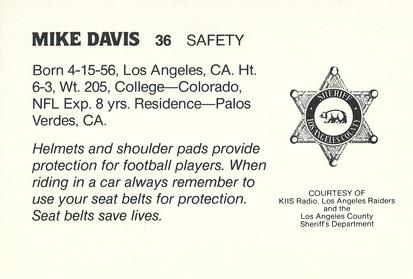1985 Los Angeles Raiders Police #NNO Mike Davis Back