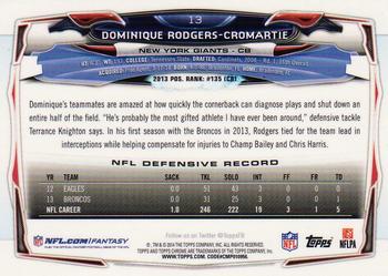 2014 Topps Chrome - Purple Refractors #13 Dominique Rodgers-Cromartie Back