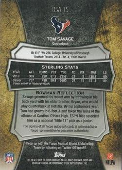 2014 Bowman Sterling - Autographs Blue Wave Refractors #BSA-TS Tom Savage Back