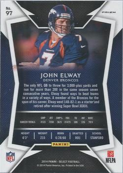 2014 Panini Select - Prizm #97 John Elway Back