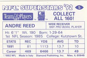 1992 Diamond NFL Superstars Stickers #5 Andre Reed Back