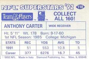 1992 Diamond NFL Superstars Stickers #118 Anthony Carter Back