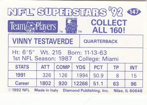 1992 Diamond NFL Superstars Stickers #147 Vinny Testaverde Back