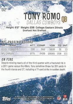 2014 Topps Fire - Flame Foil #92 Tony Romo Back