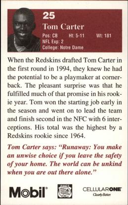 1994 Washington Redskins Police #1 Tom Carter Back