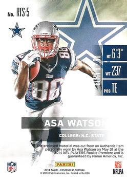 2014 Panini Contenders - Rookie Ticket Swatches #RTS-5 Asa Watson Back