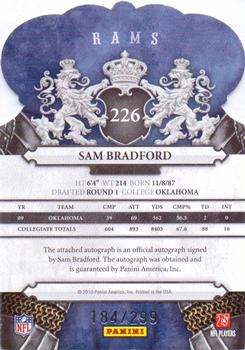 2010 Panini Crown Royale #226 Sam Bradford Back