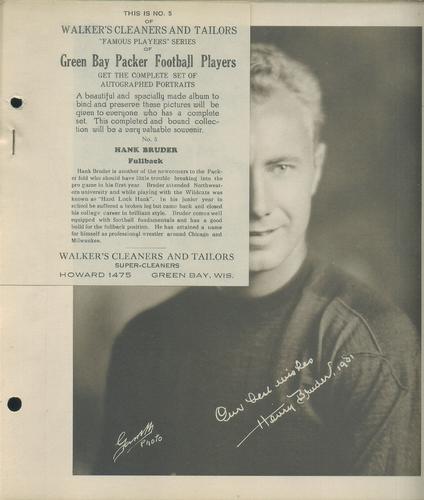 1932 Walker's Cleaners Green Bay Packers #5 Hank Bruder Front