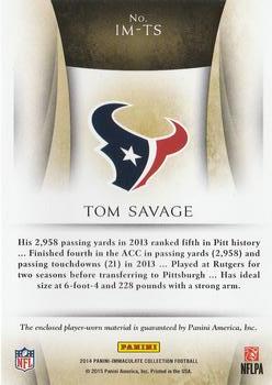 2014 Panini Immaculate Collection - Immaculate Numbers #IM-TS Tom Savage Back