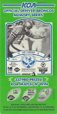 1984 KOA Denver Broncos #NNO Jim Turner Front