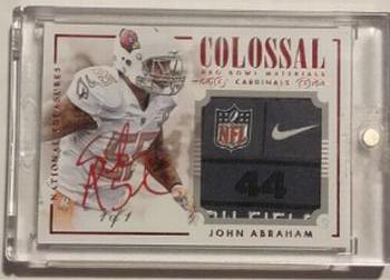 2014 Panini National Treasures - Colossal Pro Bowl Materials Laundry Tags #CPB-JA John Abraham Front