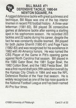 1989 Pittsburgh Panthers Greats #21 Bill Maas Back
