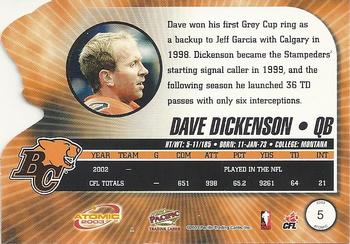 2003 Pacific Atomic CFL #5 Dave Dickenson Back