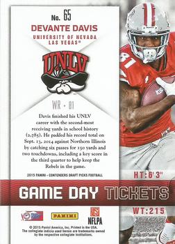 2015 Panini Contenders Draft Picks - Game Day Tickets #65 Devante Davis Back