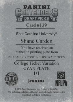 2015 Panini Contenders Draft Picks - Printing Plates Cyan #139b Shane Carden Back