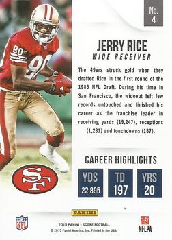 2015 Score - All-Time Franchise Gold #4 Jerry Rice Back