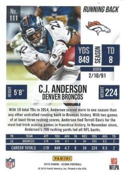 2015 Score - Showcase #111 C.J. Anderson Back