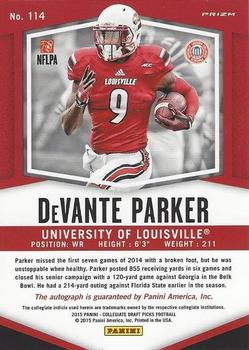2015 Panini Prizm Collegiate Draft Picks - Autographs Prizms #114 DeVante Parker Back