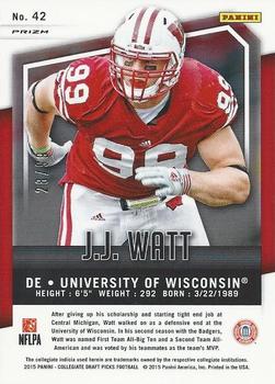 2015 Panini Prizm Collegiate Draft Picks - Prizms Purple #42 J.J. Watt Back