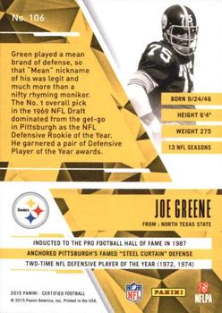 2015 Panini Certified #106 Joe Greene Back