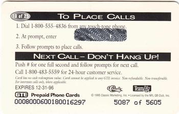 1995 Pro Line Series II - Phone Cards $2 #10 Rodney Hampton Back
