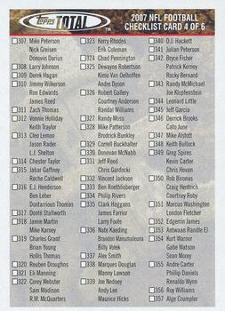 2007 Topps Total - Checklists #4 Checklist: 307-409 Front