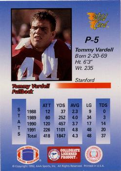 1991 Wild Card Draft - 1992 Wild Card Draft Prototypes 5 Stripe #P5 Tommy Vardell Back