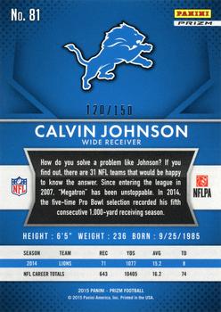 2015 Panini Prizm - Blue Wave Prizm #81 Calvin Johnson Back