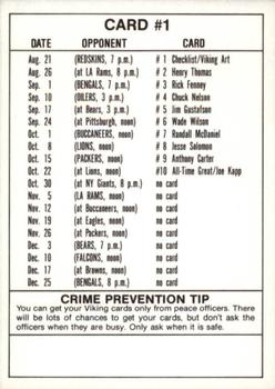 1989 Minnesota Vikings Police #1 Team Card Back