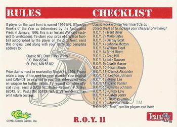 1994 Classic NFL Draft - Rookie of the Year Sweepstakes #R.O.Y.11 Derrick Alexander Back